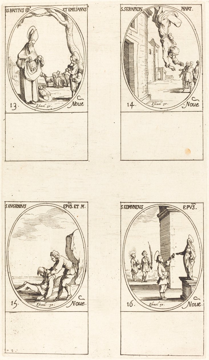 St. Brice; St. Serapion; sv. Eugenius; Svatý Edmund od Jacques Callot