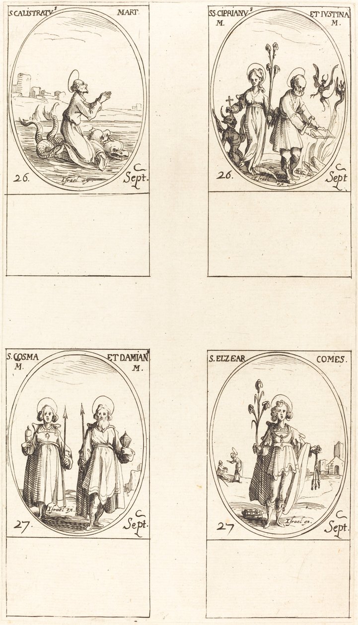 Svatý Calistratus; Sts. Cyprian a Justina; Sts. Comus a Damian; St. Elzear, hrabě od Jacques Callot