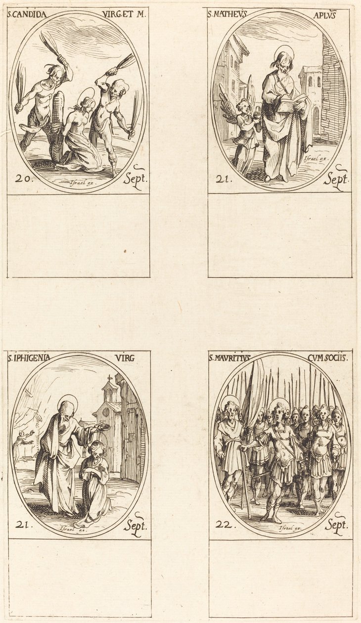Svatá Canida; Svatý Matěj; sv. Ipigenia; Svatý Maurice a společníci od Jacques Callot