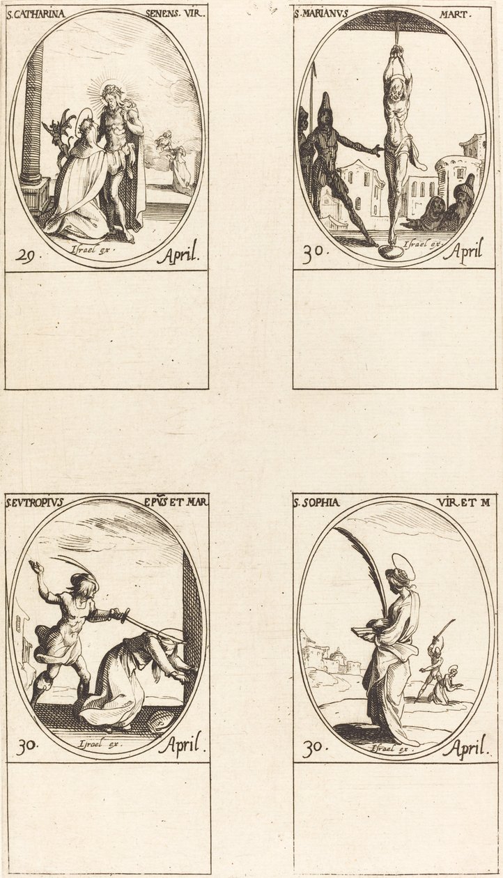 Svatá Kateřina Sienská; Svatý Marián; Svatý Eutropius; Svatá Sofie od Jacques Callot