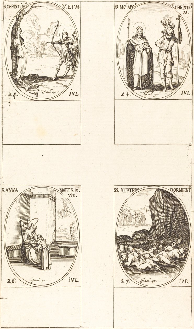 Svatá Kristýna; svatý Jakub, apoštol a svatý Kryštof; svatá Anna; Sedm spáčů E od Jacques Callot