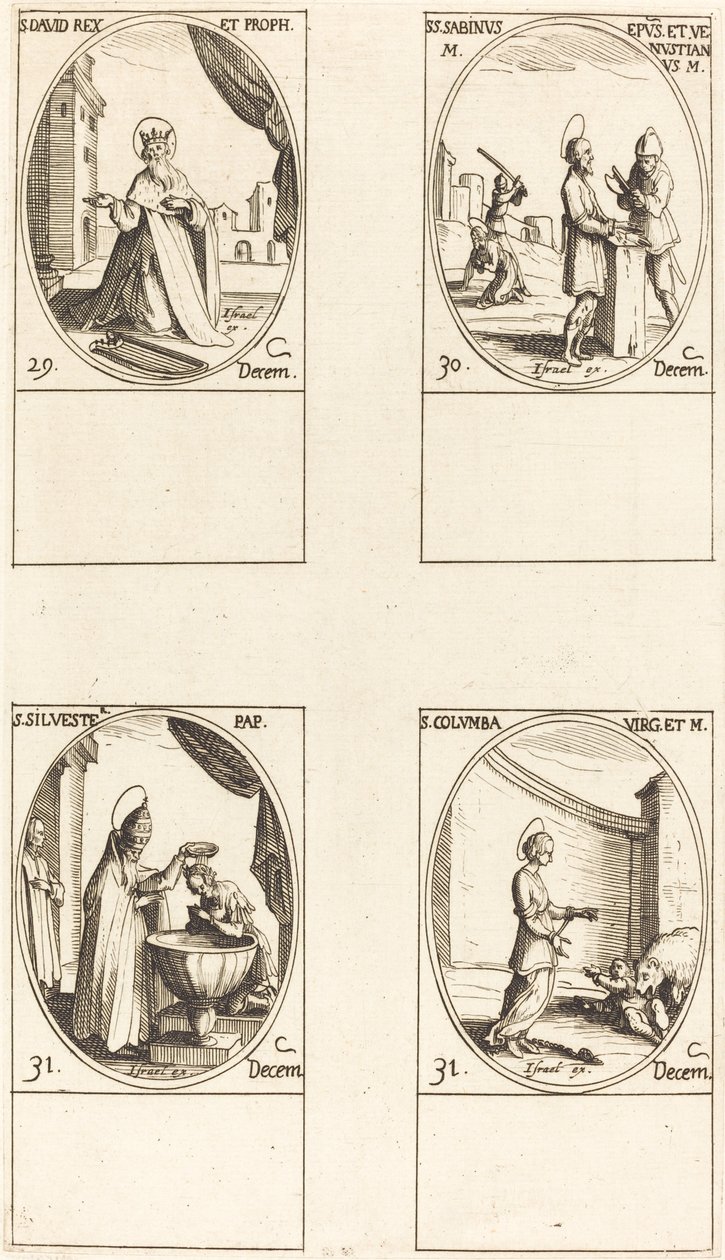 Svatý David, král a prorok; Sts. Sabinus a Venustianus; Svatý Silvestr; Svatá Colomba od Jacques Callot