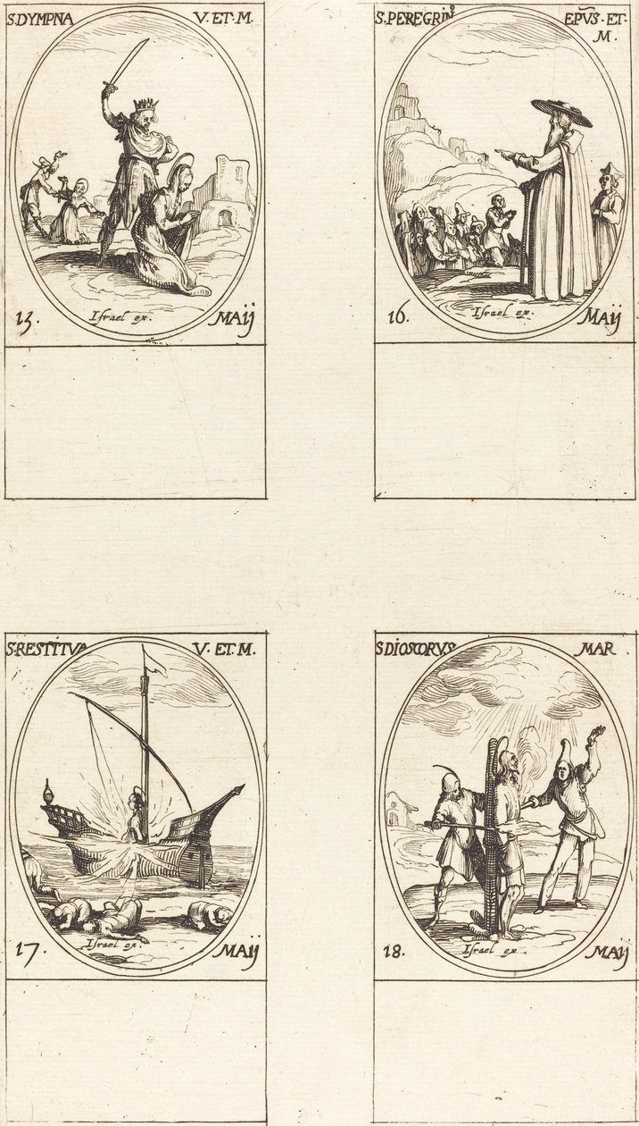 Svatý. Dympna; Svatý. Poutník; Svatý. Obnoveno; Svatý. Dioskorus od Jacques Callot