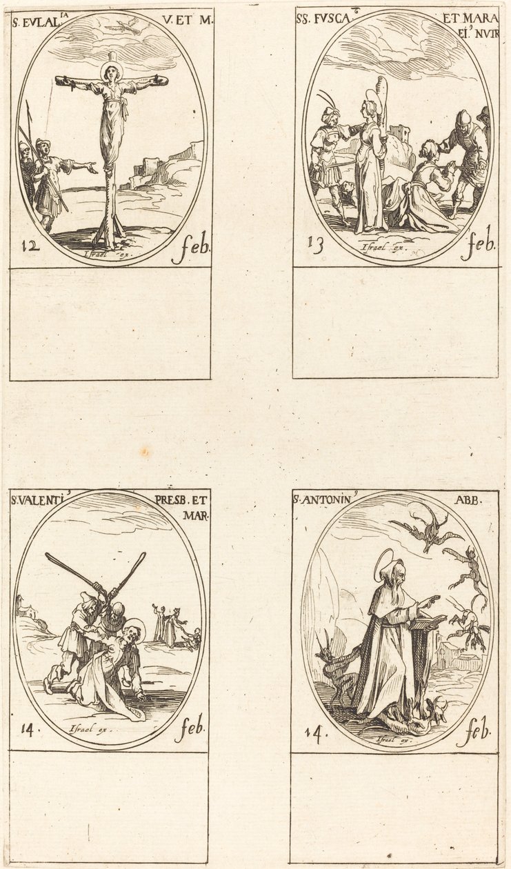 sv. Eulálie; Sv. Fusca a Maura; Svatý Valentýn; Svatý Antonín od Jacques Callot