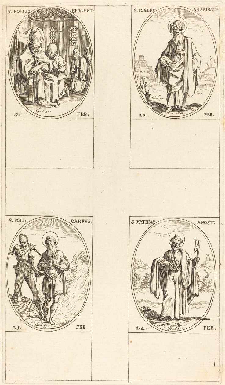 Svatý Felix; Svatý Josef z Arimatie; St. Polycarpe; Svatý Matyáš, apoštol od Jacques Callot
