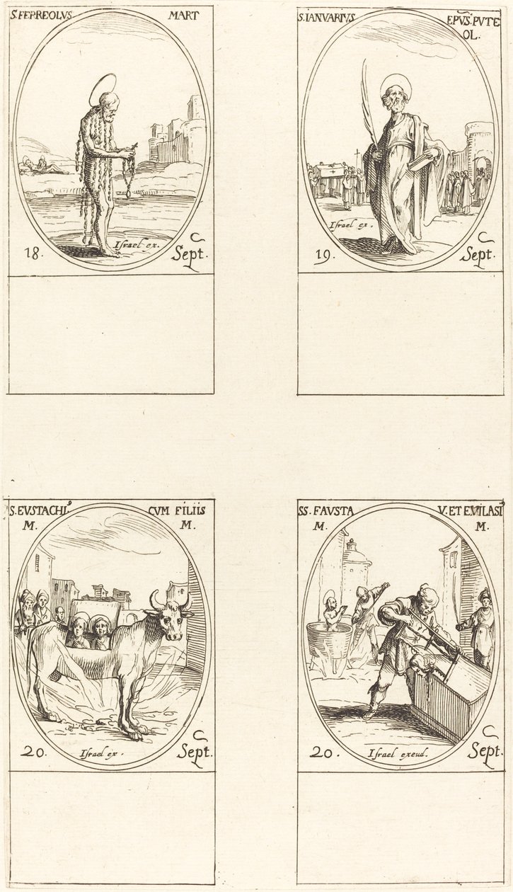 Svatý. Ferreolus, sv. ledna, sv. Eustace a jeho děti, sv. Fausta a Evelasius. od Jacques Callot