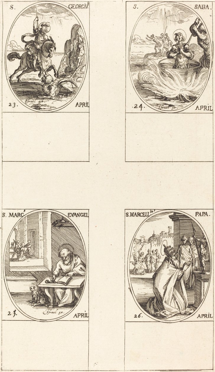 Svatý Jiří; Svatý Sabas; Svatý Marek, evangelista; Svatý Marcellin od Jacques Callot
