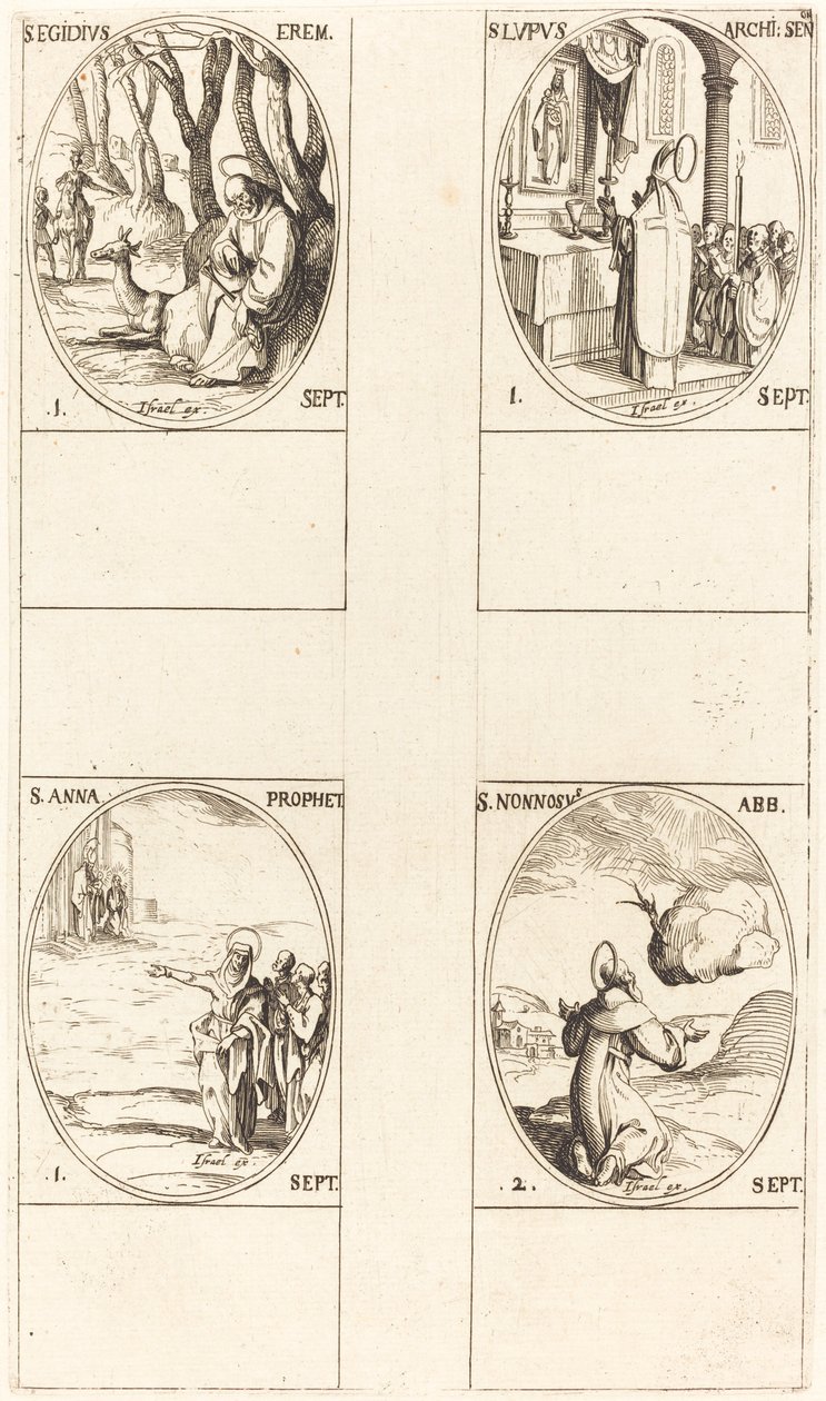 sv. Jiljí; sv. Lupus; svatá Anna; Sv. Nonnosus od Jacques Callot