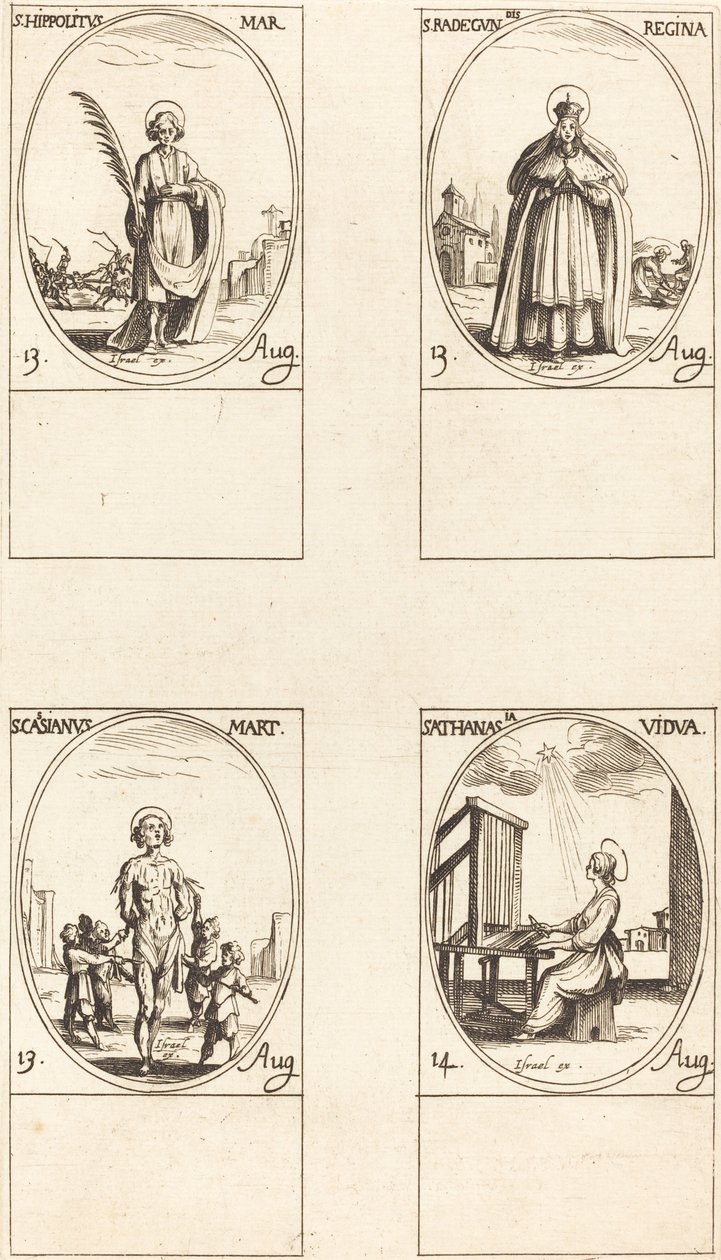 Svatý. Hippolytus, sv. Radegund, královna, sv. Cassian, sv. Athanasius od Jacques Callot