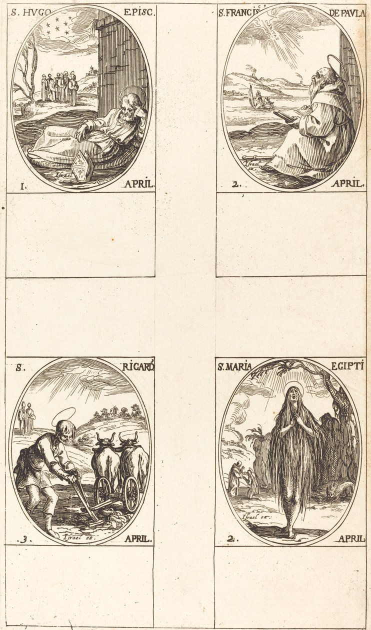 Svatý Hugo; svatý František z Pauly; Svatá Marie Egyptská; Svatý Richard od Jacques Callot