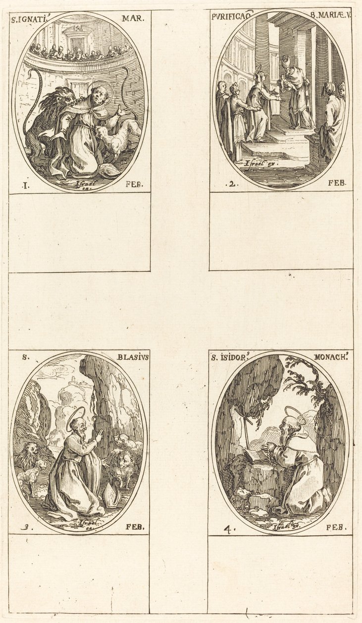Svatý Ignác; Očištění Panny; Svatý Blažej; Svatý Isidor od Jacques Callot