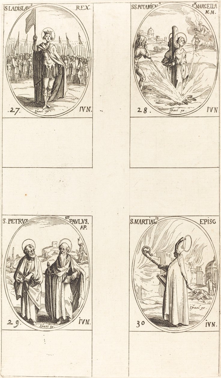 Svatý Ladislav; Sts. Potamiana a Marcella; Sts. Petr a Pavel, apoštolové; St. Martial od Jacques Callot