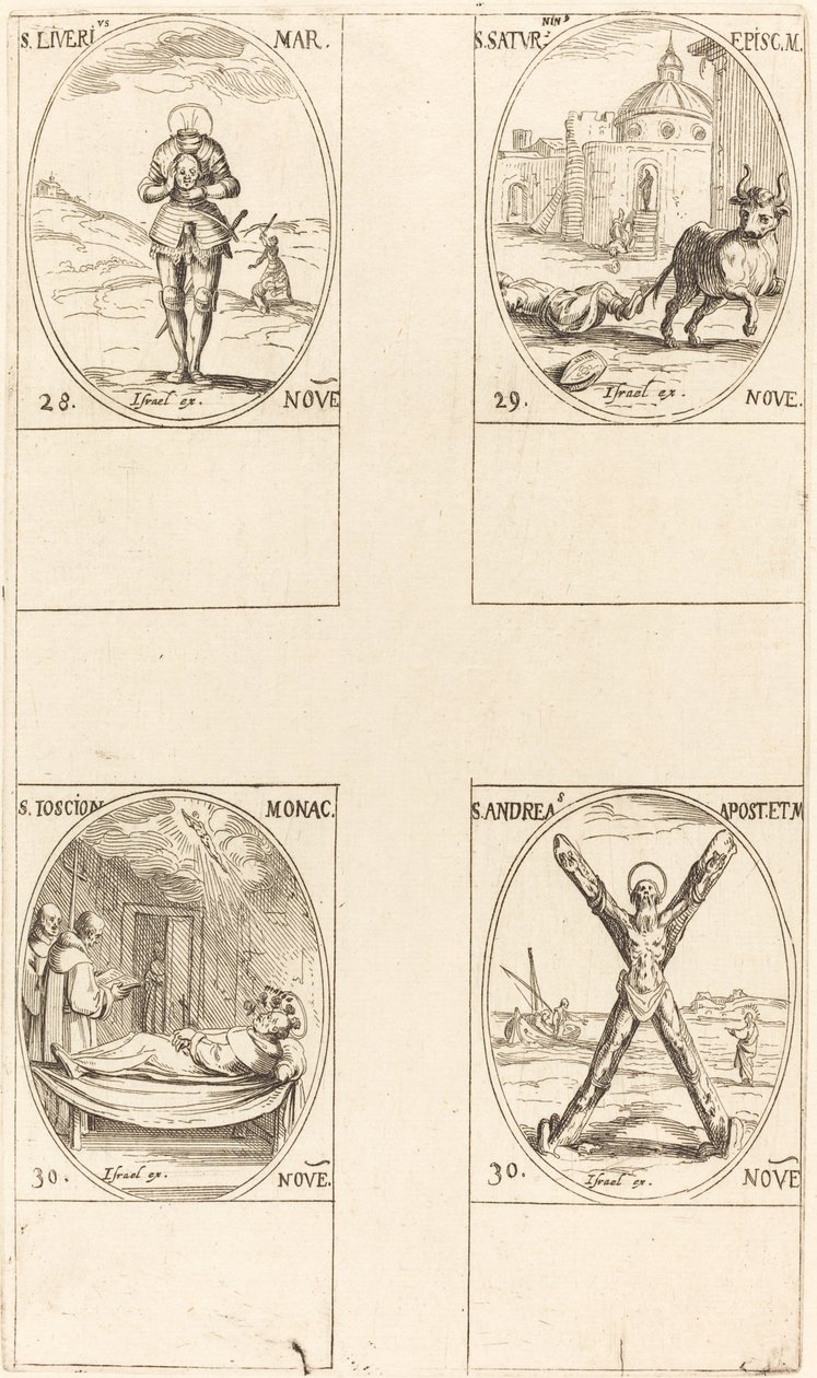 Sv. Liverius; Svatý Saturninus; St. T(I?) Oscion; Svatý Ondřej od Jacques Callot