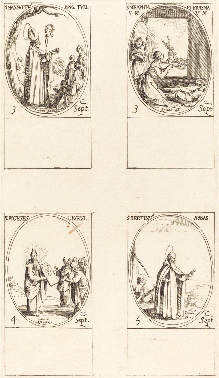 St. Louis Mansuetus; Sts. Serapia a Erasmus; Mojžíš; St. Louis Bertin, opat od Jacques Callot
