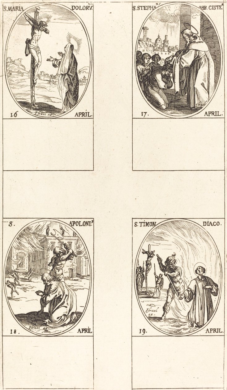 Svatý. Maria Doloru; Svatý. Štěpán, opat; Svatý. Apollo; Svatý. kolo od Jacques Callot