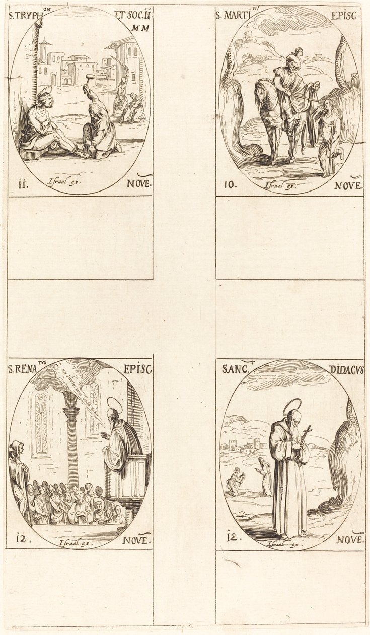 Svatý Martin; Svatý Tryfon a společníci; sv. Renata; Svatý Didacus od Jacques Callot