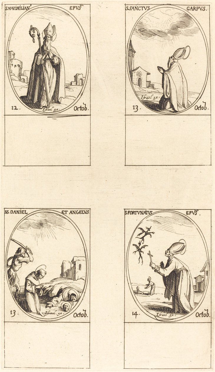 Svatý Maxmilián; Svatý Karpus; sv. Daniel a Angelus; Svatý Fortunatus od Jacques Callot