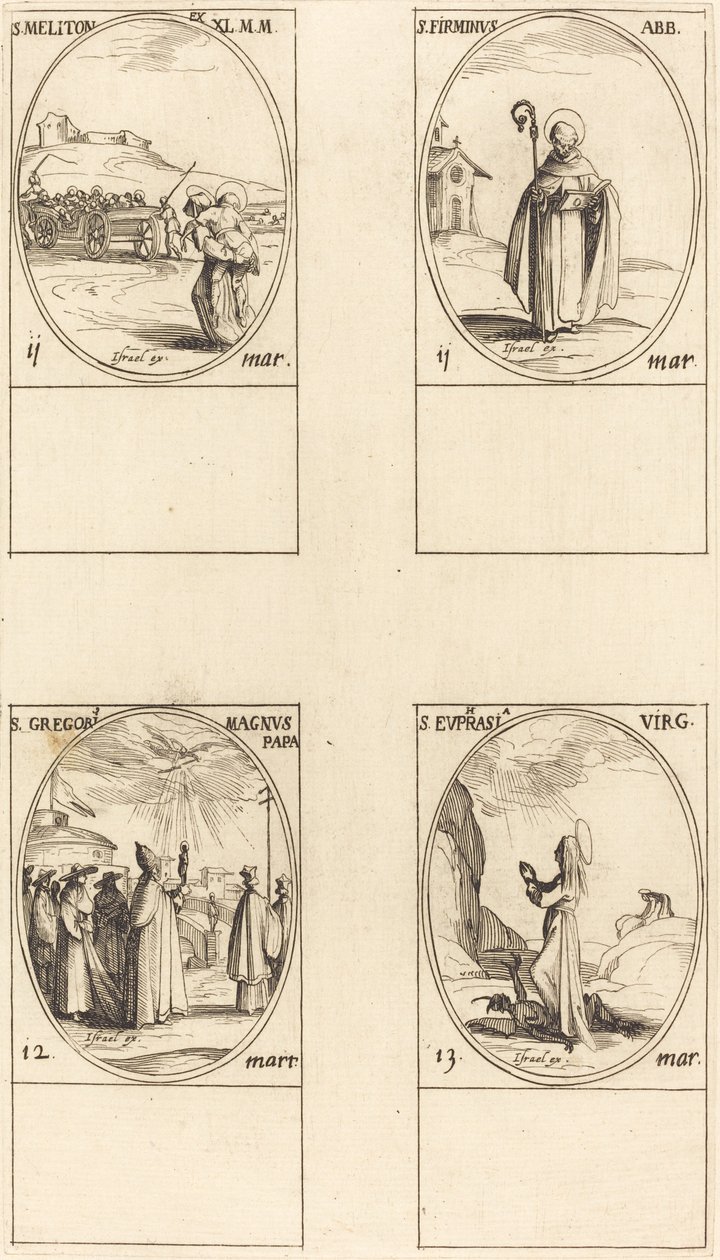 Svatý Meliton; Sv. Firminus; Svatý Řehoř Veliký; Svatá Eufrázie od Jacques Callot