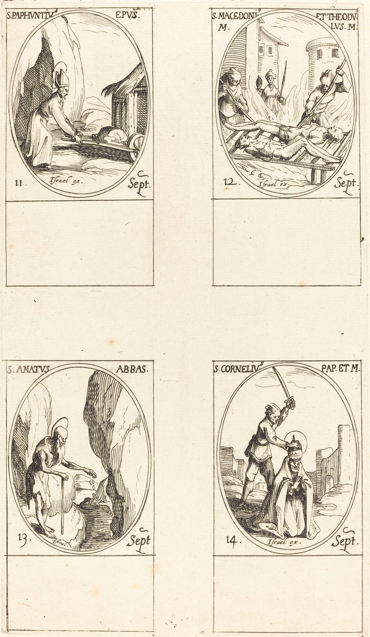 Svatý. Paphnutius; Svatí Makedonius a Theodulus; Svatý. Milovaný; Svatý. Cornelia od Jacques Callot