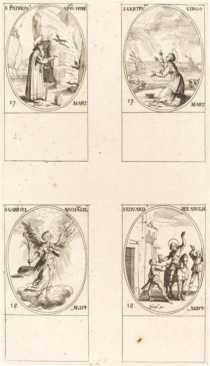Svatý Patrik; svatá Gertruda; sv. Gabriel, archanděl; St. Edward od Jacques Callot