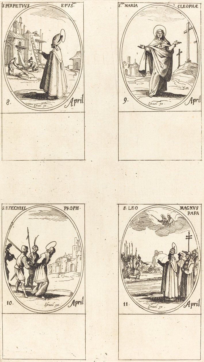 St. Perpetuus; svatá Marie Kleofášova; Svatý Ezechiel; Svatý Lev Veliký od Jacques Callot