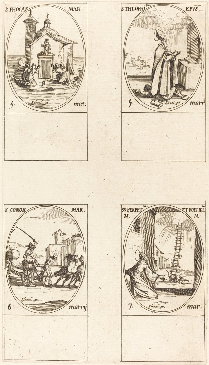 Svatý. Phocas; Svatý. Theophilus; Svatý. Conon; Svatí Perpetua a Felicity od Jacques Callot