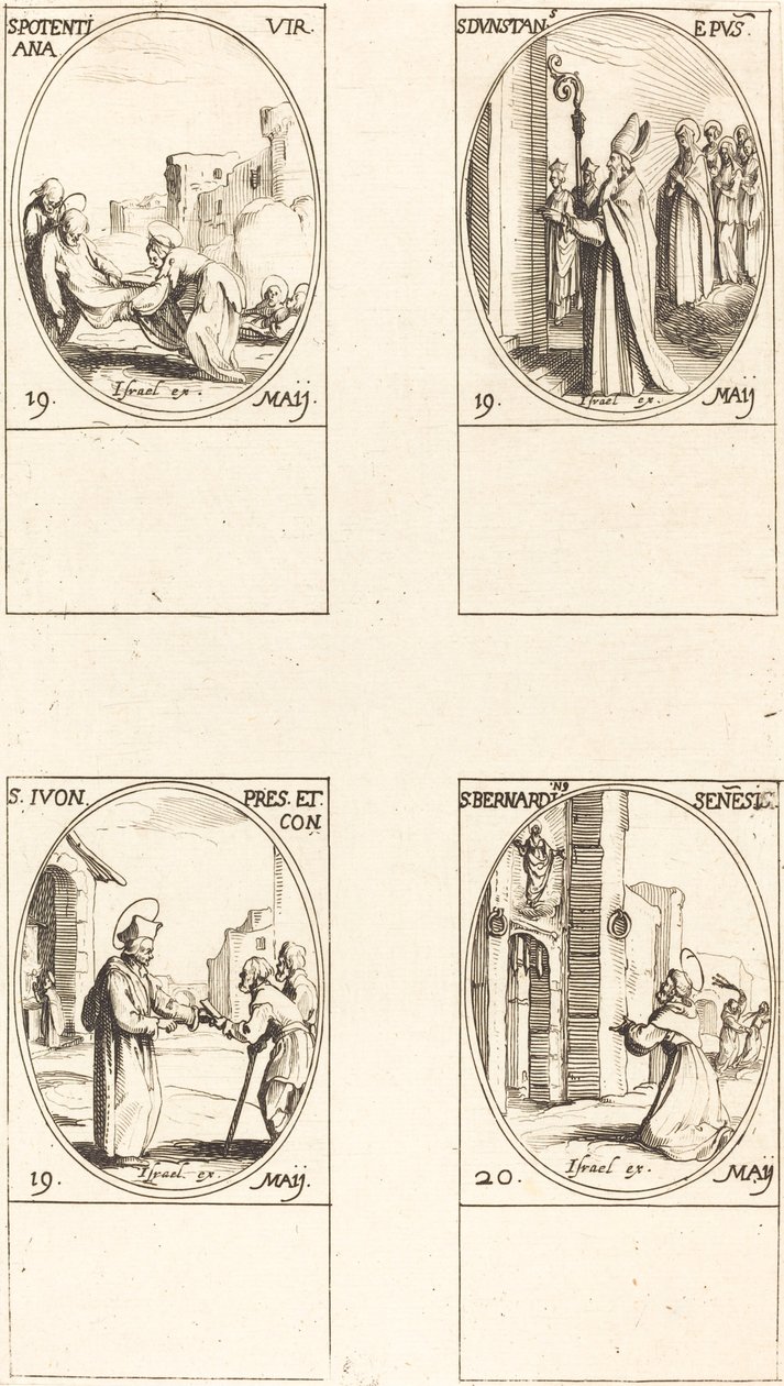 Svatý. Potenciál; Svatý. Dunstan; Svatý. Yves; Svatý. Bernardinus ze Sieny od Jacques Callot
