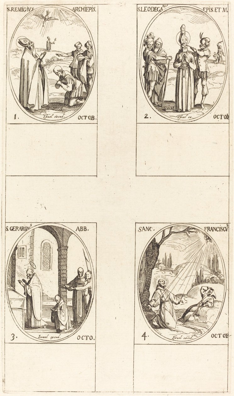 Svatý. Remigius; Svatý. Leodegarius; Svatý. Gerard, opat; Svatý. Františka z Assisi od Jacques Callot