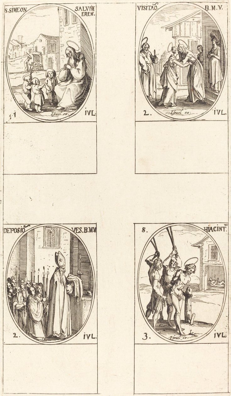 Sv. Simeon Salus; Návštěva; Uložení šatů Panny Marie; Svatý Hiacintus od Jacques Callot