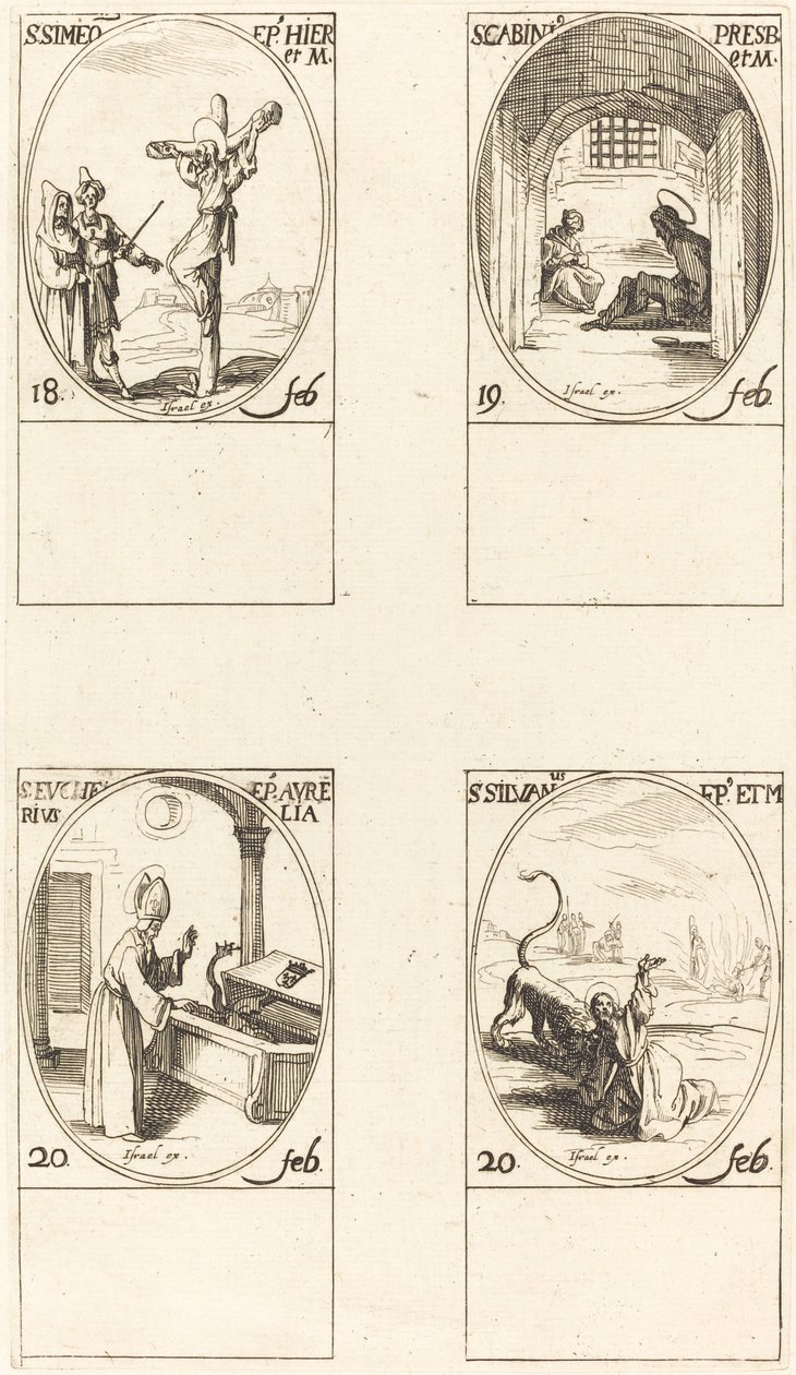 Svatý. Simeon; Svatý. Gabinius; Svatý. Eucharius; Svatý. Silvanus od Jacques Callot