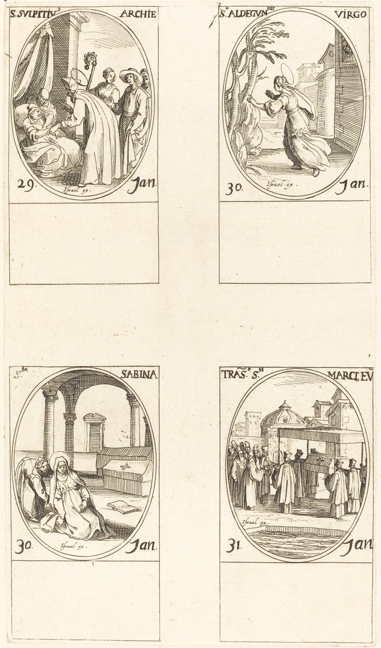 sv. Sulpicius; St. Aldegondes; Svatá Sabina; Povolání svatého Marka od Jacques Callot