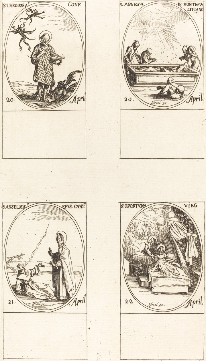 St. Theodorus; Svatá Anežka z Monte Pulciano; sv. Anselme, arcibiskup z Canterbury; Svatý od Jacques Callot
