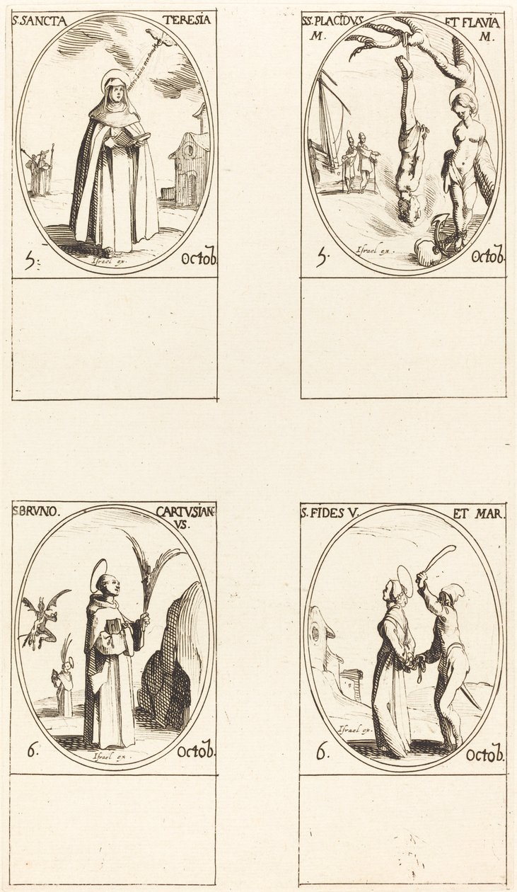 svatá Terezie; Sv. Placidus a Flavia; Svatý Bruno; Víra sv od Jacques Callot