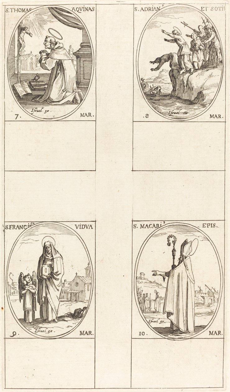 Svatý Tomáš Akvinský; Svatý Adrian a společníci; Svatá Františka; Sv. Makari od Jacques Callot