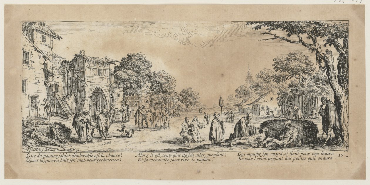 Umírající na okraji silnice, list č. 16 ze série „Hrůzy války“ od Jacques Callot