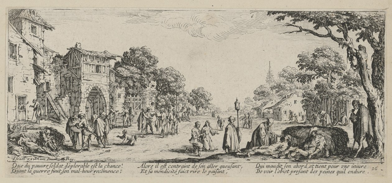 Umírající u cesty, list 16 ze souboru "Hrůzy války" od Jacques Callot