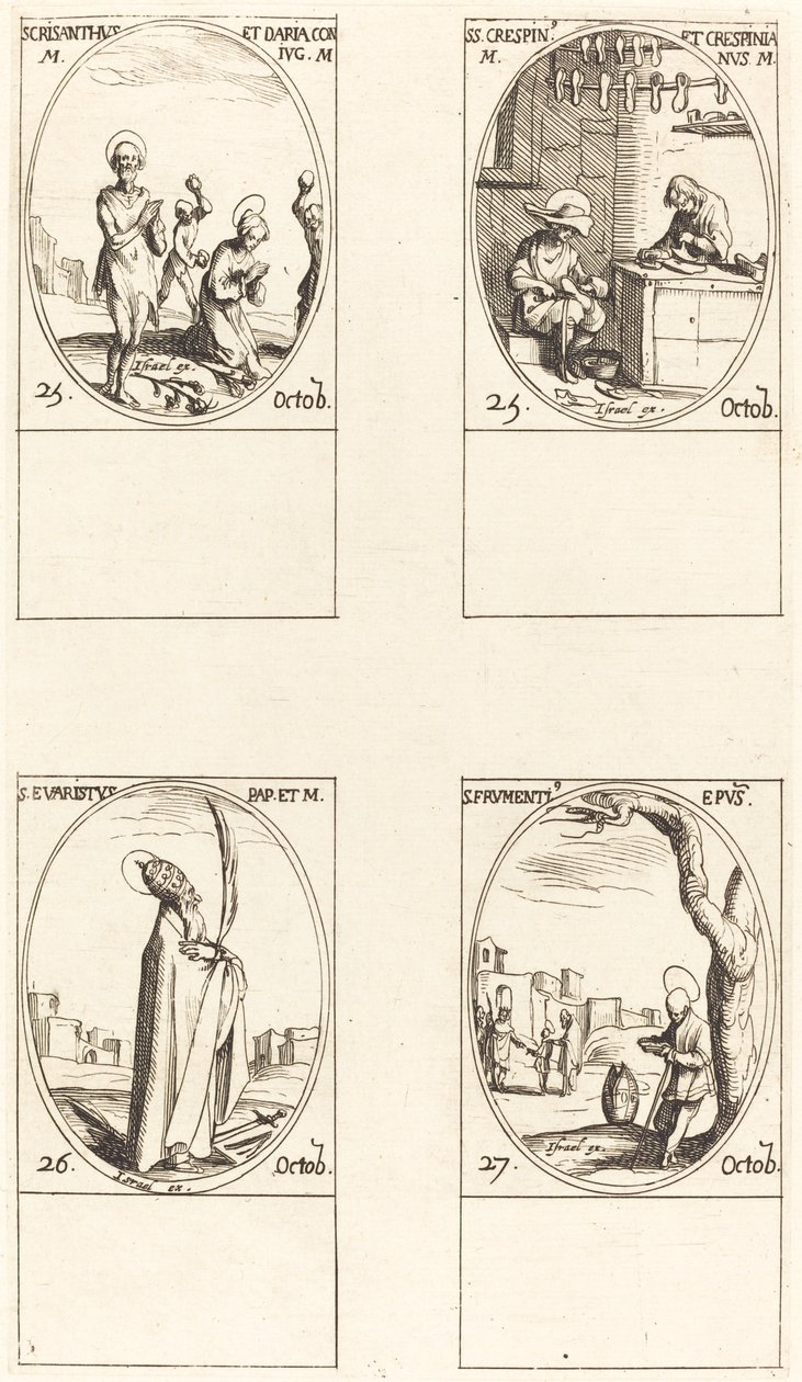 Sts. Chrysanthus & Daria, Sts. Crispin & Crispinian, sv. Evaristus, sv. Frumentius. od Jacques Callot