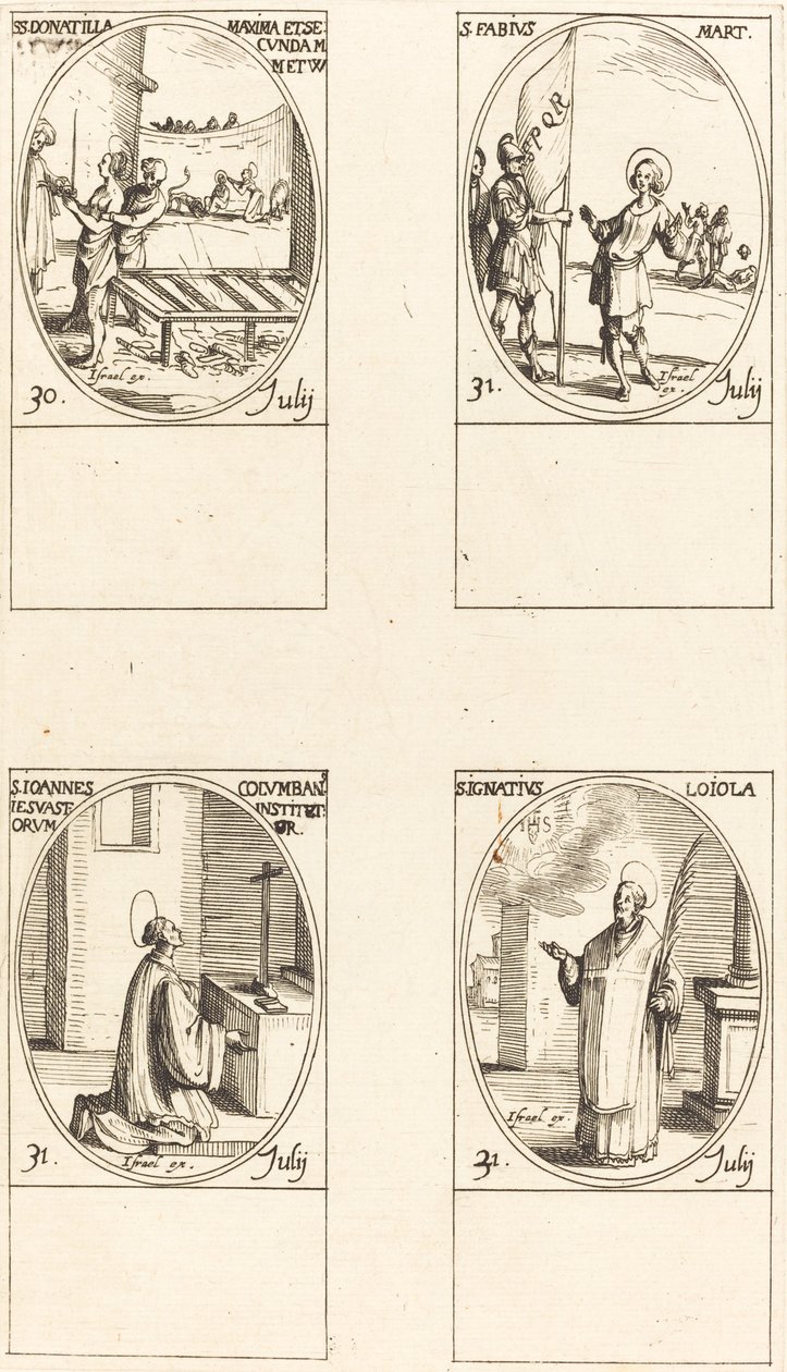 Svatí Donatilla, Greatest & Second; Svatý. Fabius; sv. John Colombini; Svatý. Ignáce z Loyoly od Jacques Callot