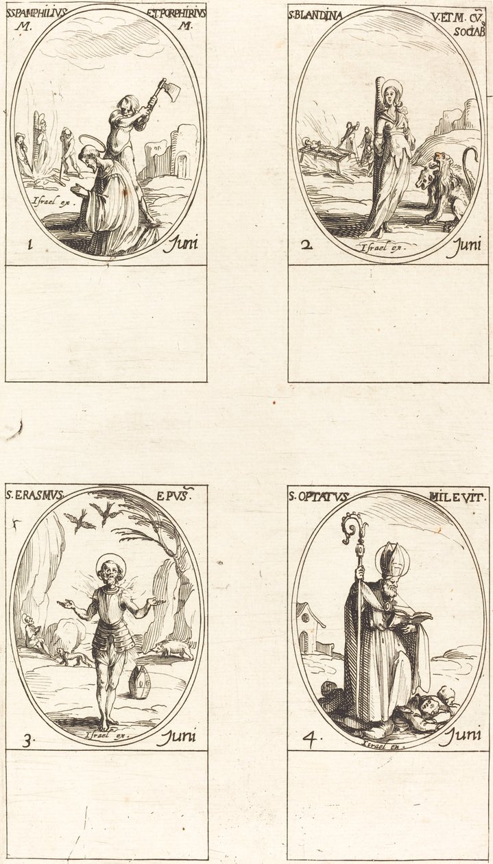 Svatí Pamphilius a Porphyry; Svatý. Blandine a společníci; Svatý. Erasmus; Svatý. Přál si od Jacques Callot
