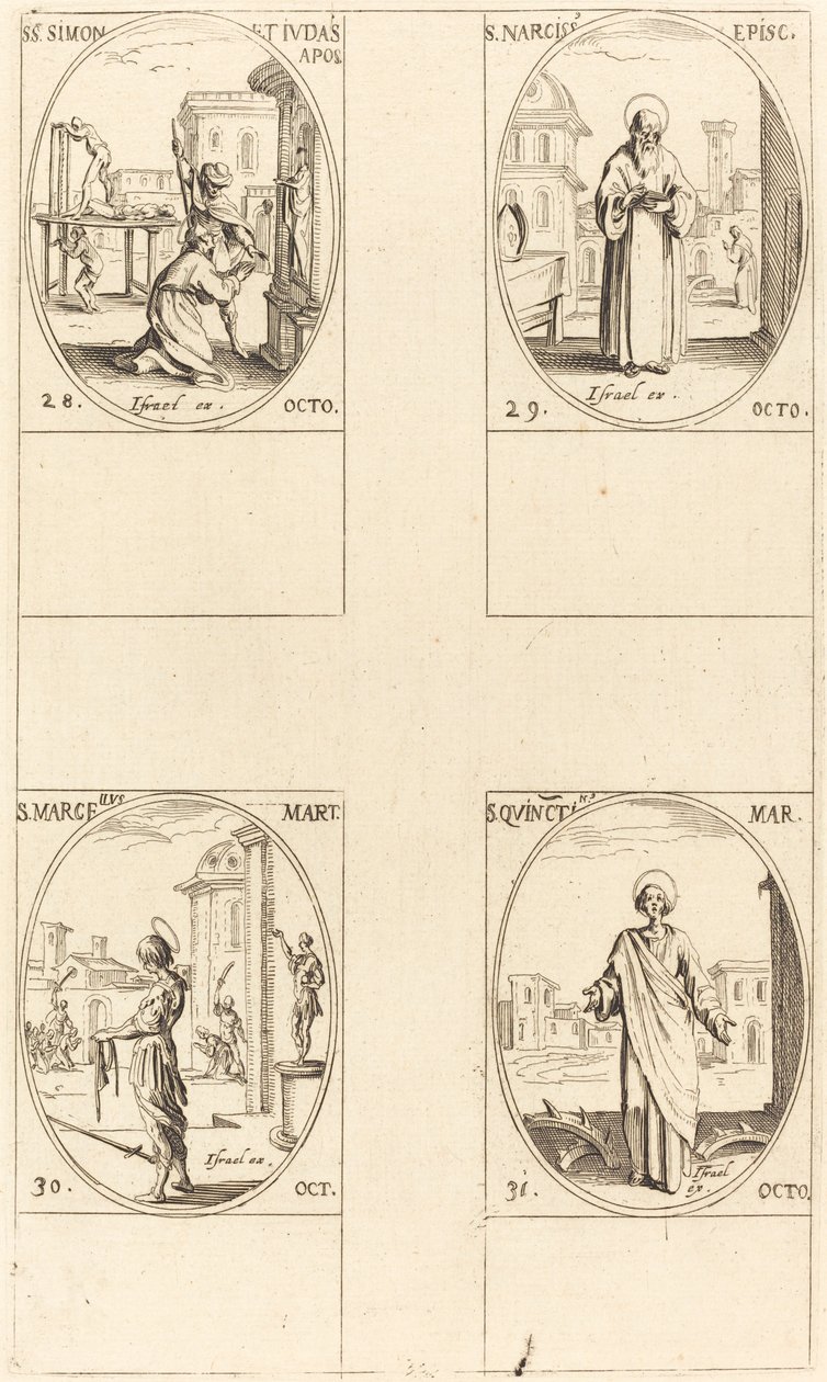 Sts. Šimon a Juda, apoštolové; Svatý Narcis; Svatý Marcellus; Svatý Quintin od Jacques Callot