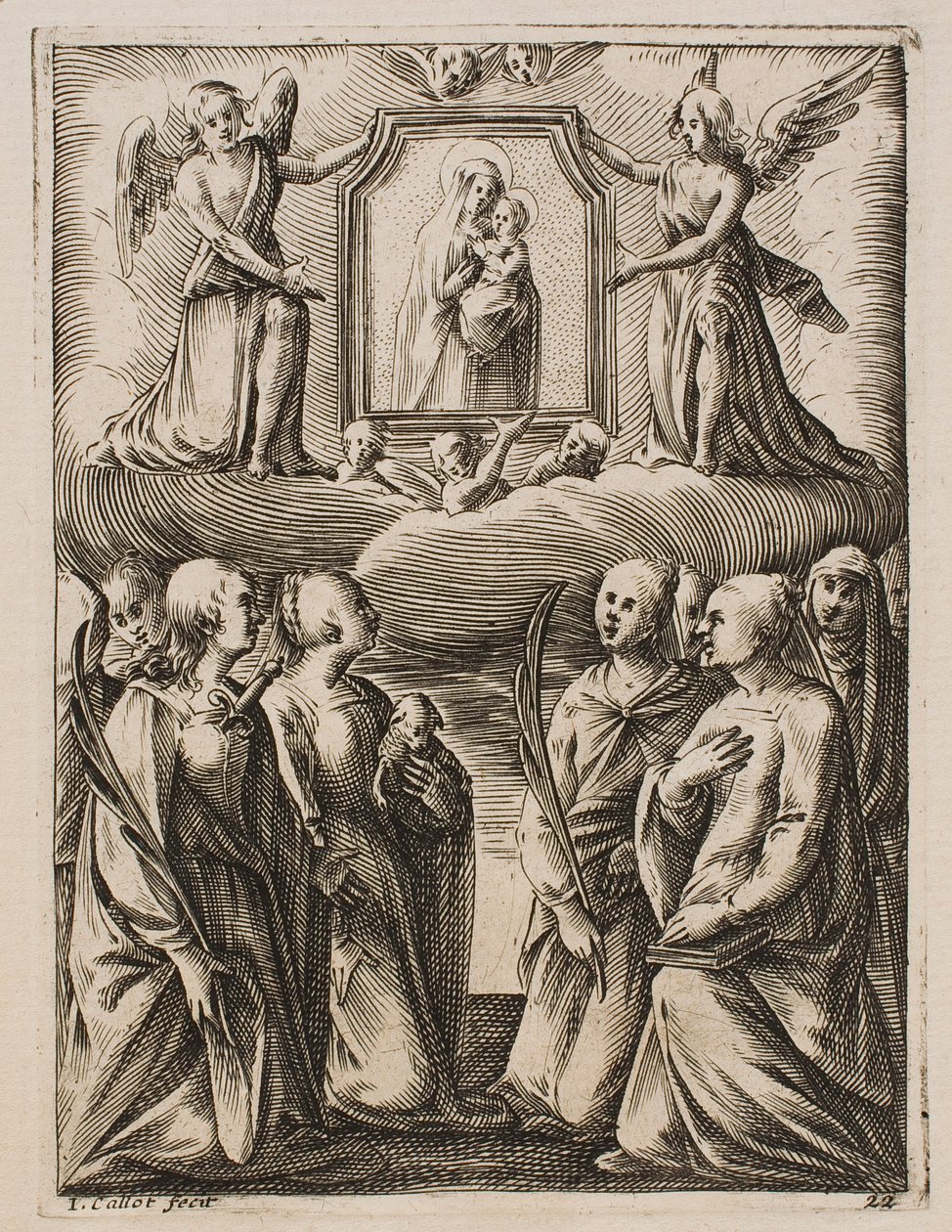 Klanění Panny Marie s dítětem, ze série „Pohledy na Řím“ od Jacques Callot