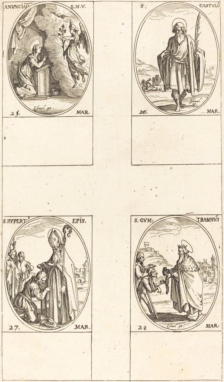 Zvěstování; Svatý Castulus; sv. Rupert; St. Gontran od Jacques Callot