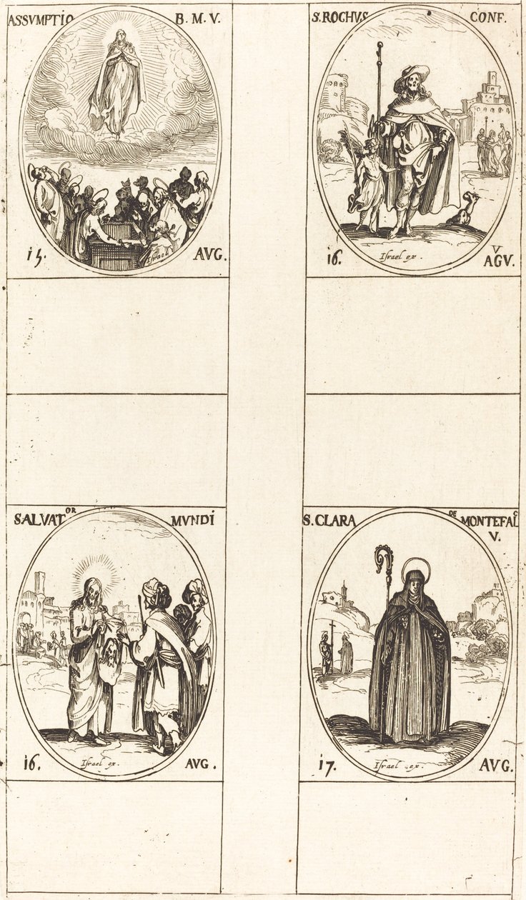 Předpoklad; Svatý Roch; Salvator Mundi; Svatá Klára z Monte Falca od Jacques Callot