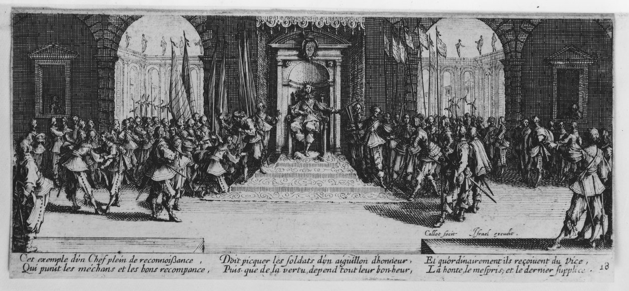 The Awarding of Honors, deska 18 z „The Miseries and Misfortunes of War“, vyryla Israel Henriet (c.1590-1661) 1633 od Jacques Callot