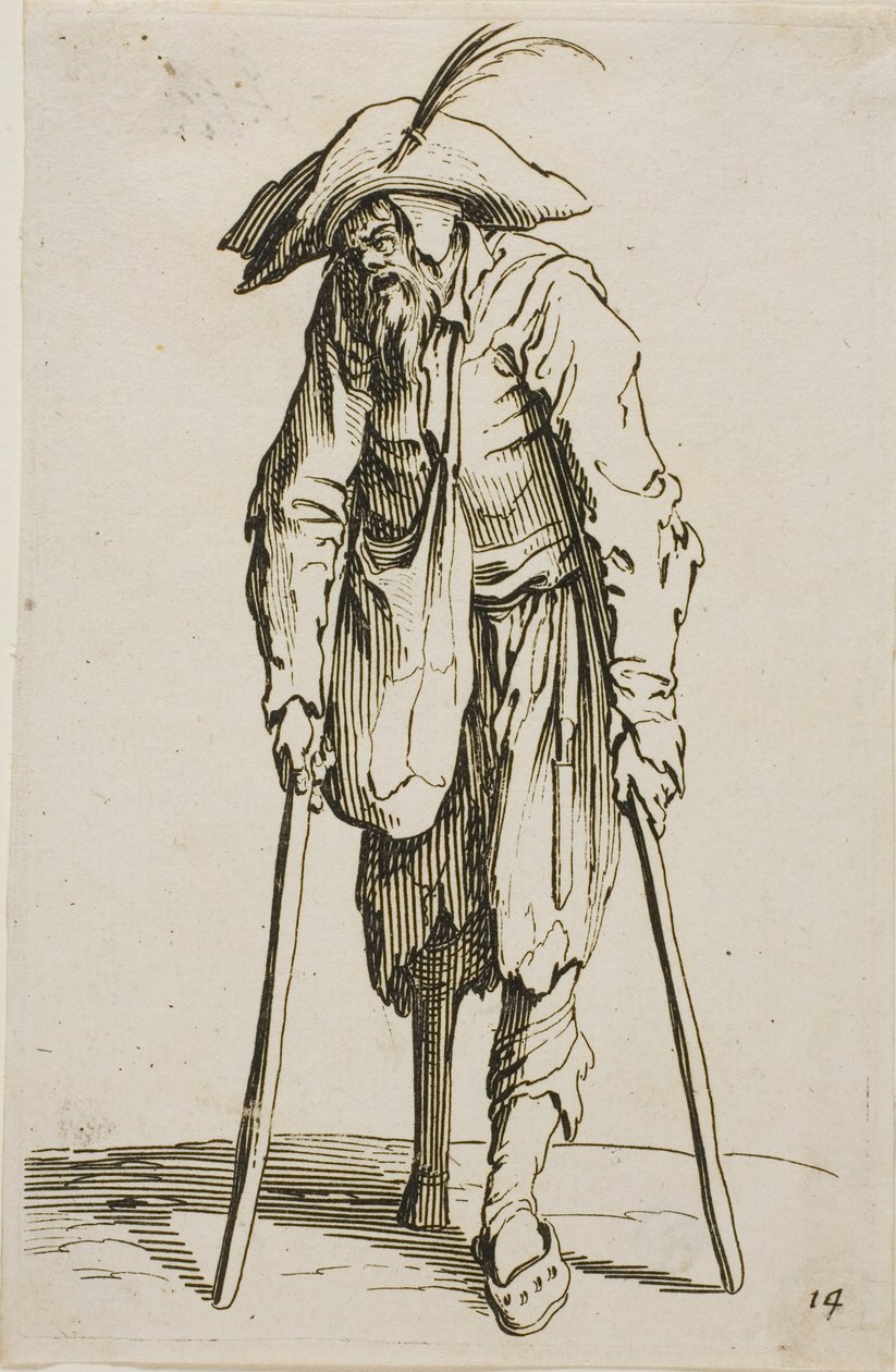 Žebrák s dřevěnou nohou, deska čtrnáctá z Žebráků od Jacques Callot