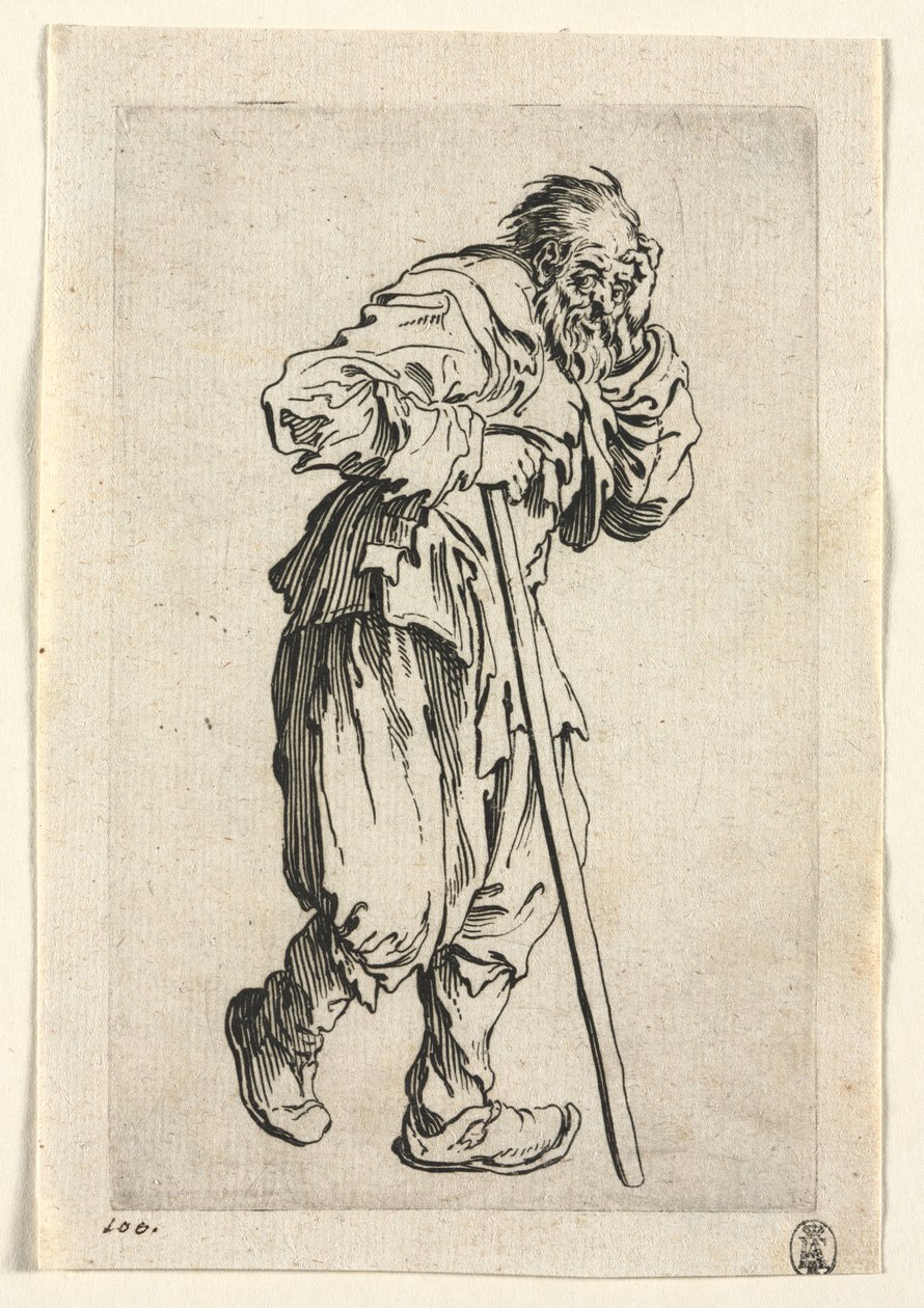 The Beggars: Žebrák opírající se o hůl od Jacques Callot