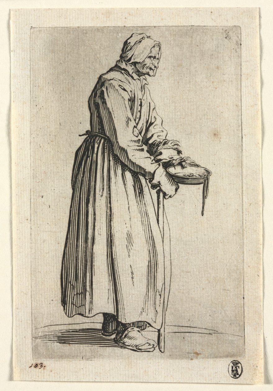 Žebráci: Žebrák s miskou na almužnu, c. 1623. od Jacques Callot