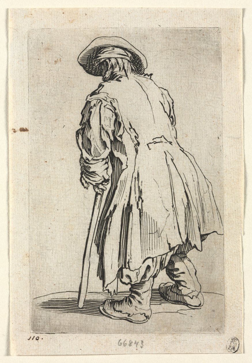The Beggars: Starý žebrák o jedné berli od Jacques Callot
