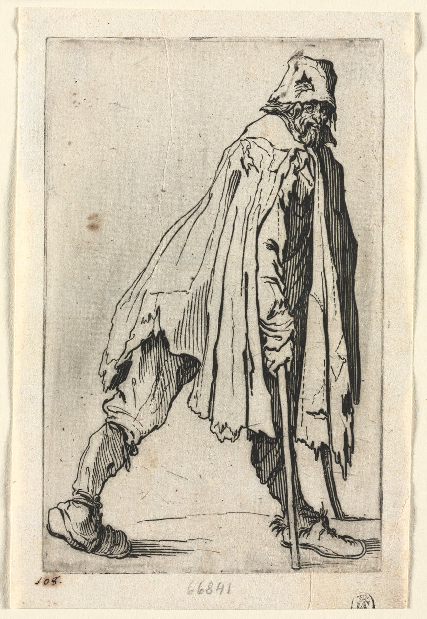 Žebráci: Žebrák o berlích, v čepici od Jacques Callot