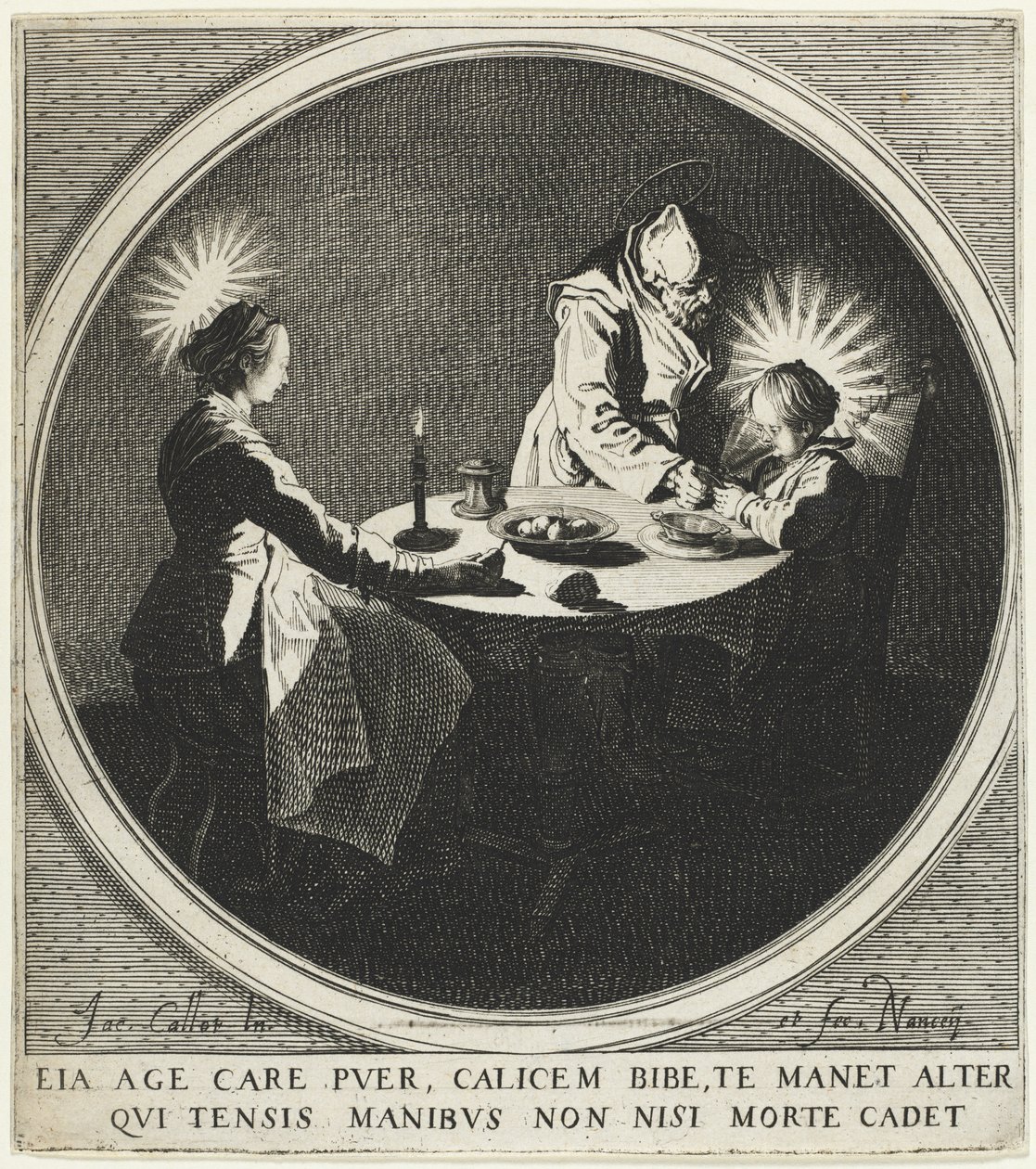 Požehnání Le Bénédicité také známé jako Svatá rodina u stolu, 1628. od Jacques Callot